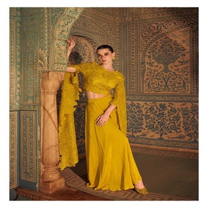 <b>Indian</b> Export Beautiful Chinon Silk Long Sleeves <b>Top</b> With Palazzo Embroidery Work Manufacturer From Surat At Lowest Price - Product Image 1
