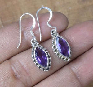 925 Solid <b>Sterling</b> <b>Silver</b> <b>Dangle</b> <b>Earrings</b> Amethyst Gemstone Trending Design for Women Girls for Weddings Any Special <b>Silver</b> - Product Image 5