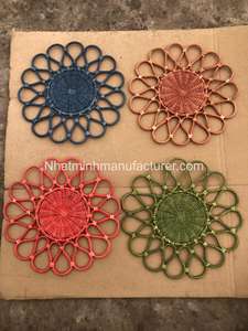 Assiette de présentation florale ronde de luxe faite à la main napperons en bambou naturel napperons en rotin en forme de fleur matériel de rotin naturel - Product Image 4