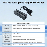 Pembaca Kartu Magnetik 3-Slot Hi-Co/Lo-Co dengan Indikator LED dan Buzzer, Antarmuka USB, Sesuai Standar ISO7811 AAMVA DMV