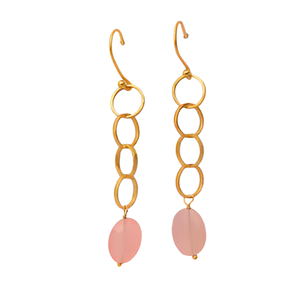 Rectangle Briolette Rose Calcédoine Rose Gemstone 925 Sterling Silver Hook Dangle Boucles d'oreilles Bijoux Plaqué Or Fantaisie Boucle D'oreille. - Product Image 3
