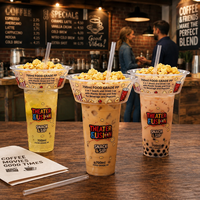 Gobelet 2-en-1 AT PACK 700ml pour collation et boisson avec paille et plateau à popcorn, en PP imprimé sur mesure pour cinéma, café, à emporter