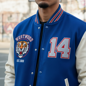 Chaqueta Universitaria de Baloncesto Unisex Vintage con Cuello Alto Bordado, Estilo Americano, 100% Seda, Resistente al Viento y Ecológica - Product Image 5