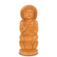 Statue de Bouddha ronde artisanale en bois de 8 pouces, polie, irrégulière, antique, idole bouddhiste de collection pour la maison, le temple ou le bureau