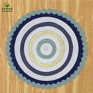 พรมทรงกลมหรูหราสำหรับห้องนั่งเล่นทำจากปอกระเจาและผ้าฝ้ายพรมถักด้วยมือตามสั่ง - Product Image 3
