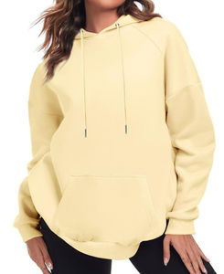 Vente en gros de sweat-shirts à capuche longs et surdimensionnés pour femmes, décontractés, coupe ample, en coton tissé, doux, chaud, pull-over, vêtements d'extérieur, automne-hiver, devant - Product Image 1