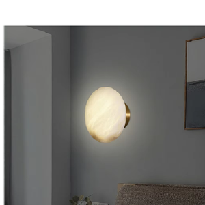 Modern Copper <b>Wall</b> Lamp <b>with</b> Marble Shade Round LED <b>Light</b> Fixture for Living Room 2700K Soft Warm White E26 Base - Product Image 5