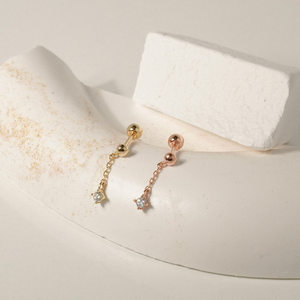 Orecchini alla moda da donna con catena cubica in zirconio a forma di triangolo da donna con orecchini a bottone Fine in oro 14k-Jewelry gioielli di base per gioielli - Product Image 3