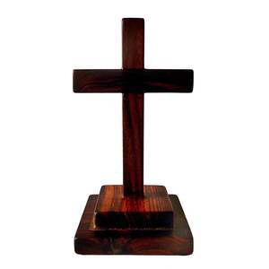 Colgante de pared de teca de madera cruzada de estilo tradicional pulido de 20 cm para el hogar Signo de oración sagrada impreso digital - Product Image 4