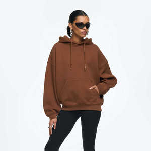 Sweat à capuche oversize en coton de haute qualité pour femme, style streetwear, avec poches kangourou, effet délavé, logo personnalisé, couleur unie, épaules tombantes - Product Image 3
