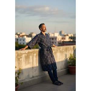 Robe Kimono XL en Pur Coton Style Bohème pour Homme, Peignoir de Luxe Géométrique Unisexe, Coupe Décontractée, Robe de Plage, Vêtement d'Intérieur Estival Doux - Product Image 5