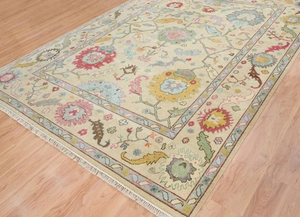 Alfombra de lana antigua de 9x12, Alfombra tejida multicolor anudada a mano, antigüedades de algodón de alta venta para decoración para sala de estar - Product Image 2