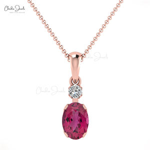 14k Solid Rose <b>Gold</b> Diamond Accented <b>Gold</b> 2-Stone Pendant 7x5mm Oval Cut Pink Tourmaline Bridal Pendant Ready to Ship Jewelry - Product Image 1