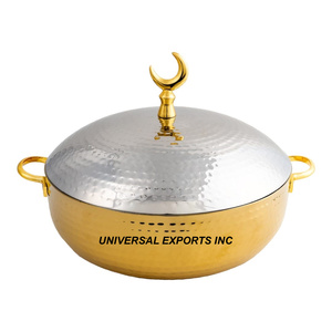 Calentador de Comida de Metal Dorado de Lujo, Cazuela de Diseño Hecha a Mano de Alta Calidad, Vajilla Redonda, Olla Caliente de Metal de Lujo - Product Image 5