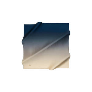 Navy Blue Beige <b>Silk</b> Gradient Square Scarf-Designer Printed Satin Scarf for All Seasons - Product Image 1