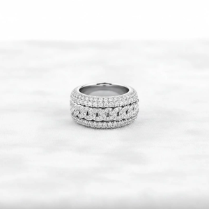 Anillo de Cadena Cubana con Incrustaciones de Diamantes de Imitación, Plata, Completamente Cubierto, Brillante, Estilo Hip Hop, Joyería de Moda para Hombres y Mujeres - Product Image 2