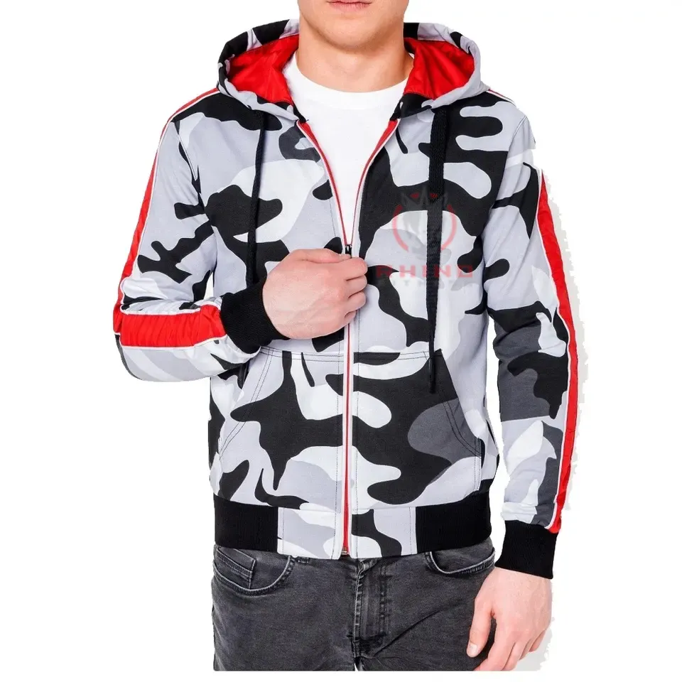 Top quality fashionable zipper hood 2022 wholesale customized Men Camouflage Printed Sublimation hoodies