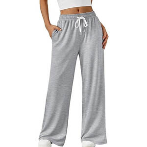 กางเกงลำลองขายาวสำหรับผู้หญิงกางเกงลำลองขากว้างกางเกงใส่ออกกำลังกายมีกระเป๋าสวมใส่สบายสำหรับฤดูใบไม้ร่วง - Product Image 1