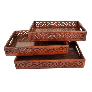 Bandejas de madera de Pakistán con juego de trabajo de latón de 3, bandejas de artesanía en madera de primera calidad, bandejas de artesanía en madera de la mejor calidad - Product Image 4