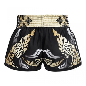 Pantalones cortos de Muai Thai negros personalizados de alta calidad con logotipos bordados y pretina elástica a la venta pantalones cortos de boxeo personalizados - Product Image 2