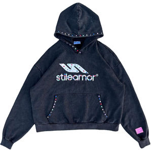 100% coton français éponge sweats à capuche lourds pour hommes personnalisé 500GSM strass brodé acide lavé en détresse impression DTG - Product Image 5