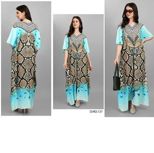 Indien pakistanais exclusif Afreen dernière fantaisie Polyester crêpe impression numérique caftan pour les femmes parole longueur maillots de bain pierre travail - Product Image 1
