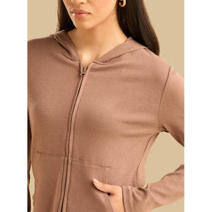 Sweat-shirt à capuche zippé pour femme, manches longues, coupe décontractée, uni, basique, en jersey polyester/coton - Product Image 6