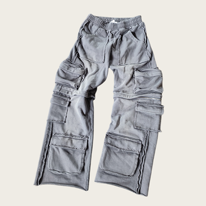 Quần jogger rộng thùng thình nhiều túi phong cách đường phố, chất liệu cotton, kiểu dáng cũ kỹ, màu acid wash, phai màu nắng - Product Image 1
