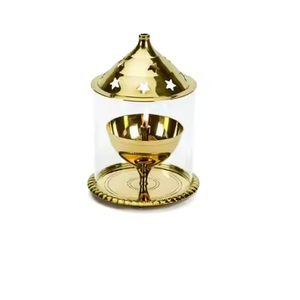 Lámpara Diya de latón elegante india tradicional con cubierta de vidrio para decoración del hogar en la sala de estar Temple Pooja Room o Gifting - Product Image 1