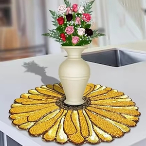 Handcrafted Beautiful <b>Beaded</b> Sunflower Design <b>Placemat</b> for Wedding Christmas & Family Gatherings for Parties - Product Image 1
