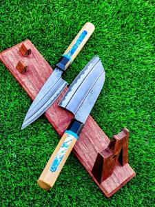 Juego de 2 cuchillos de chef hechos a mano de acero al carbono con mango de madera, regalos de aniversario o Navidad para uso en la cocina - Product Image 2