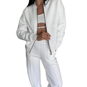 100% Cotton Wholesale Sweat Suits Custom Casual Zipper 2 Piece Set Stylish Design Breathable Women's Tracksuits - Product Image 1