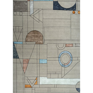 Tapis en laine et soie de bambou noué à la main Kavi gris et noir, design Théorie du Chaos, rectangulaire géométrique pour la maison et la voiture, modèle Eskn-1006 - Product Image 1