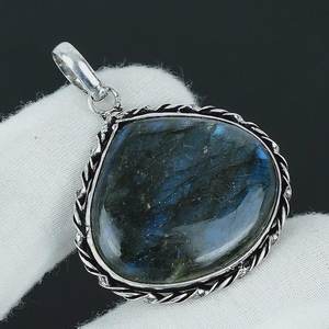 Collier pendentif en labradorite en argent sterling Design fait à la main en forme de larme avec cristal flash bleu pierre précieuse de guérison idée cadeau - Product Image 1