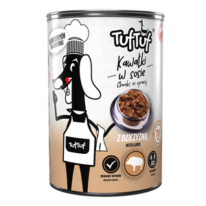 TufTuf Aliment pour chiens en conserve sans céréales, morceaux de saumon en sauce, 415g, saveurs assorties - Product Image 1