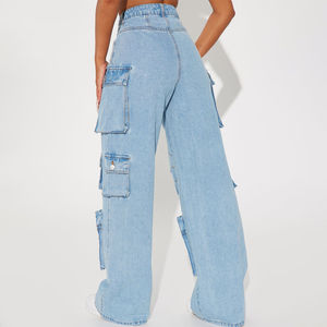 Nouveau Premium OEM Fabricant Poche Taille Haute Streetwear Baggy Denim Dames Long Large Cargo Pantalon avec design personnalisé 100% coton - Product Image 6
