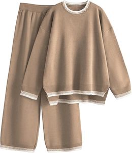 Conjunto de Suéter de Punto Elástico y Transpirable para Mujer, Estilo Informal, Elegante, con Cintura Elástica, para Otoño e Invierno - Product Image 2