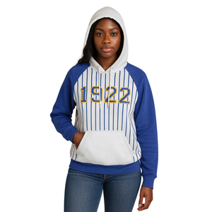 Año de Fundación 1922 Sigma Gamma Rho White Body Blue Raglan Pinstripes Pullover Hoodie SGRho Sorority Apparel Divine Nine HBCU - Product Image 1