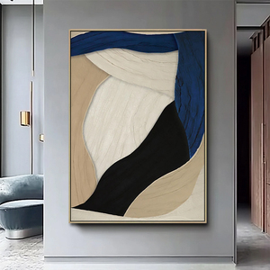 Peinture acrylique originale sur toile, art abstrait fait main <span class=keywords><strong>Roya</strong></span> Art, bleu foncé beige minimaliste, texture 3D, grande décoration murale intérieure - Product Image 3