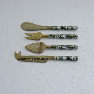 Custom Logo Wooden <b>Cheese</b> Set With Enamel Prints ON Handle Set of Four Kitchen Hotel <b>Cheese</b> Serving cutter Set <b>Cheese</b> <b>Tools</b> - Product Image 2