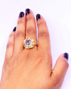 Último anillo de compromiso elegante clásico de Plata de Ley 925, abalorio de piedras preciosas multicolor de Topacio azul para boda y fiesta - Product Image 6