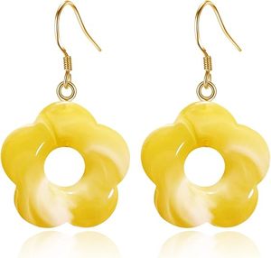 Bonitos pendientes colgantes de flores para mujer, pendientes de flores de margaritas de resina, pendientes coloridos de acrílico 60S 70S, pendientes de pétalos de flores, joyería - Product Image 1