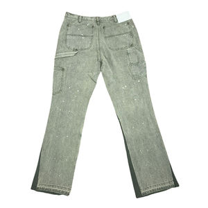 DENIM Custom Designer Double Knee Spray Painted Flare Jeans Pant Acid Wash Vintage <b>Carpenter</b> Jeans Men - Product Image 2