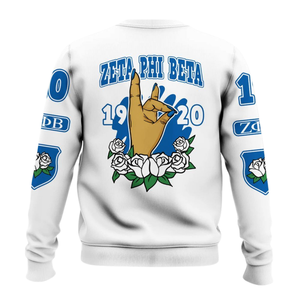 Zeta Phi รุ่นเบต้าเสื้อสเวตเตอร์คอกลมผ้าฟลีซตัวอักษรกรีกเสื้อสวมหัวปักสโมสรสีน้ำเงินสำหรับผู้หญิง - Product Image 2