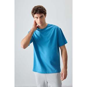 T-shirt basique pour homme Air Jones, coupe ample, bleu pétrole, en tissu mélangé de coton épais et doux, pour un usage décontracté - Product Image 1