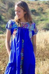 Vestido de Algodón Azul Rey, Estilo Moderno, Talla XL, Bordado a Mano, Silueta en A, Largo 3/4, con Lazo, Marca SRJ EXPORTS - Product Image 2