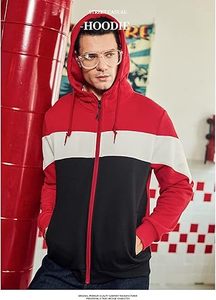 Sweat-shirt décontracté pour homme à fermeture éclair intégrale, color block, 100 % coton, hiver, séchage rapide et respirant - Product Image 5