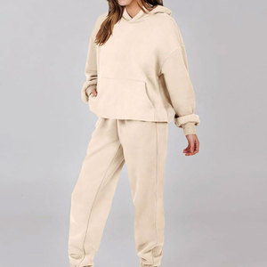 Conjunto Deportivo Informal de Dos Piezas con Capucha para Mujer, 100% Algodón, Nuevo Diseño de Sudadera, Estampado Sólido para Invierno, Ropa de Calle - Product Image 5