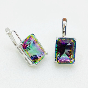 Nouvelle collection de boucles d'oreilles en argent sterling 925 à quartz mystique à facettes octogonales idéales pour les dames - Product Image 1