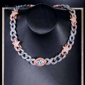 Gran oferta 925 Plata 14K 16mm estrella de dos tonos y ojo de demonio cadena cubana para hombres collares de moissanita Premium - Product Image 2